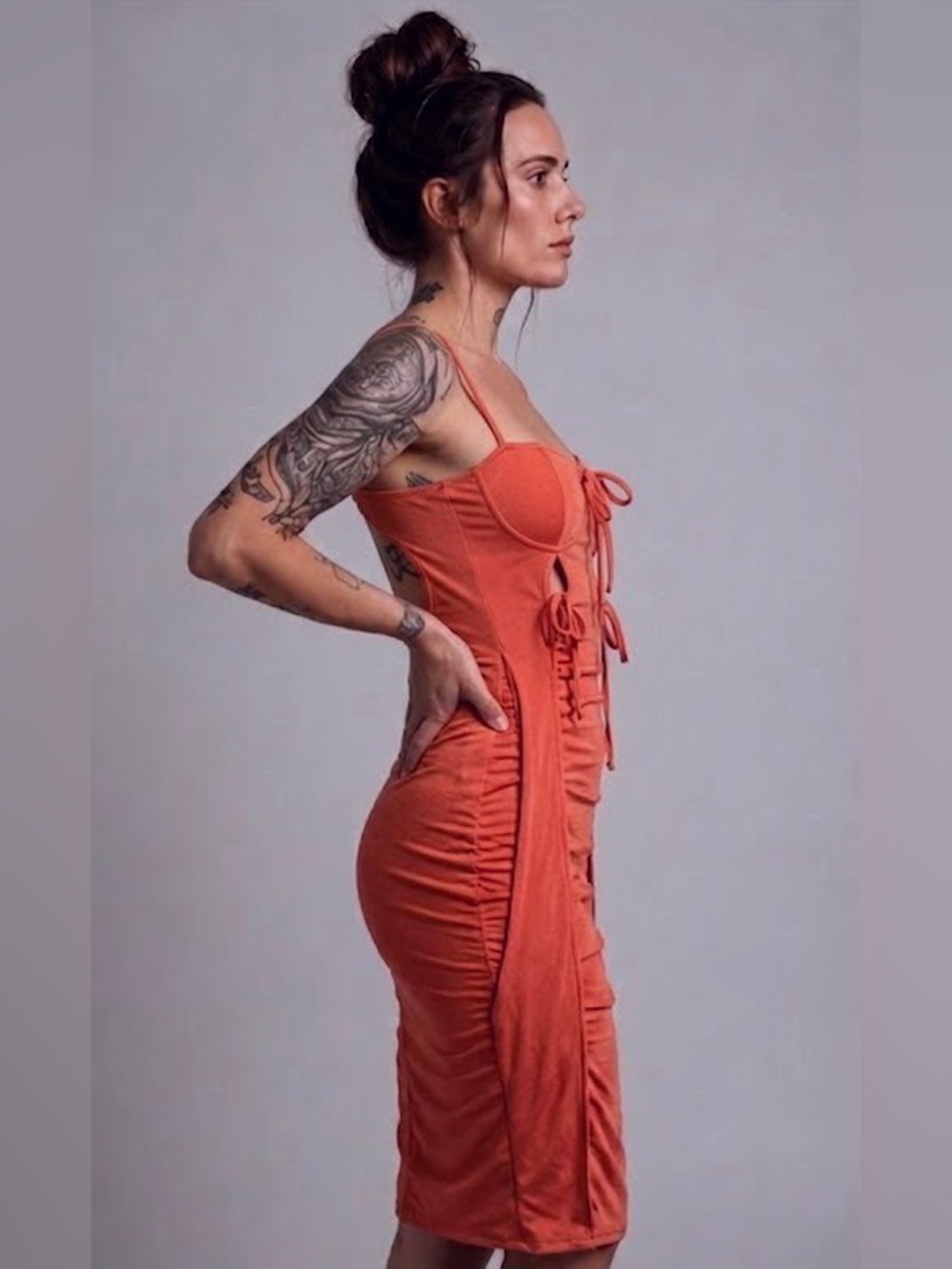 PrettyLittleThing Coral-Orange Bandeau Tank Cut Out Dress Size 6